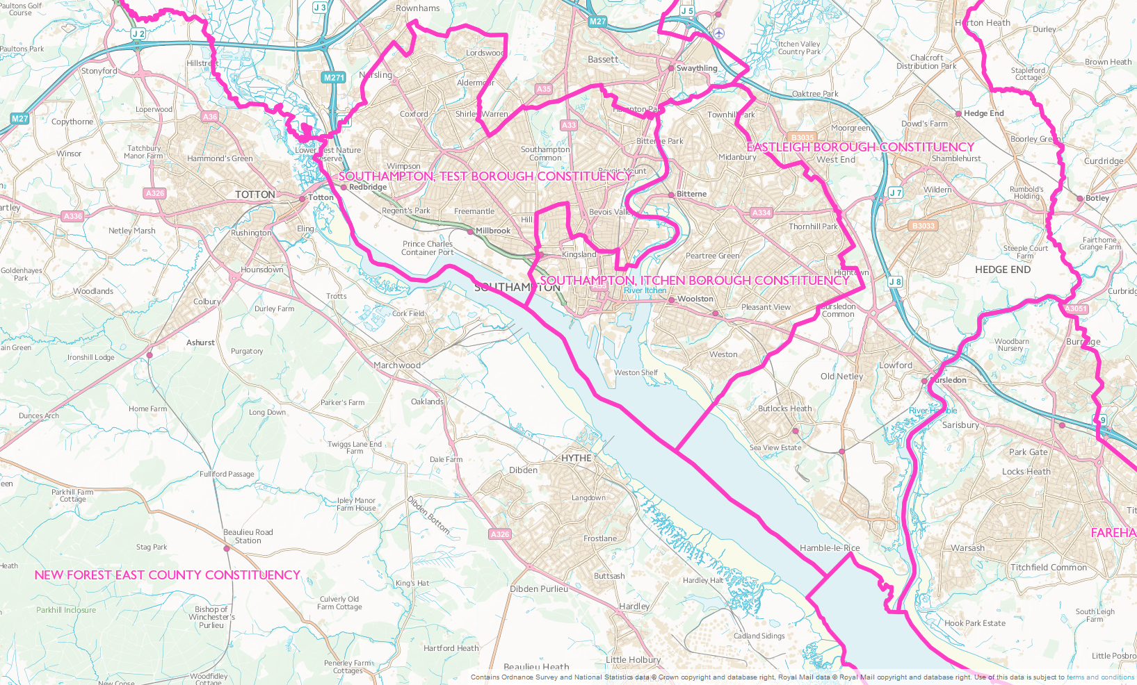 Political map of neighbouring constituencies